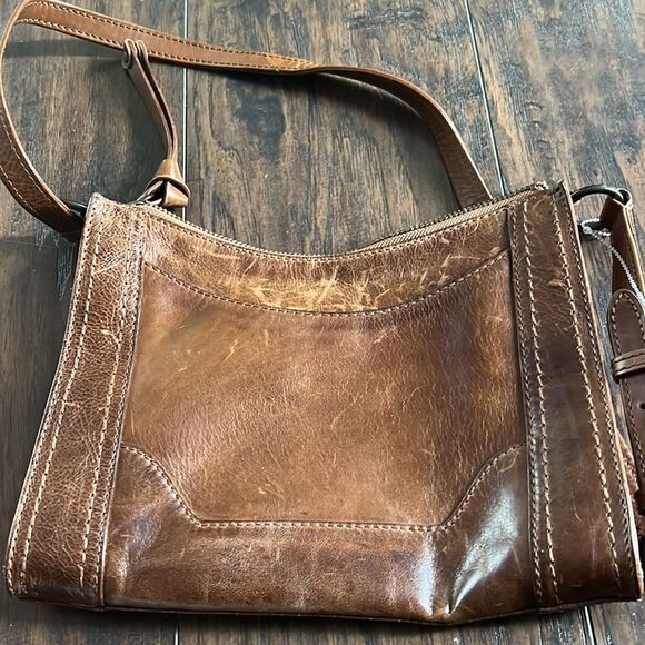 Frye Leather Melissa Zip Crossbody Cognac,Bag purse awesome distressed look - Picture 4 of 10
